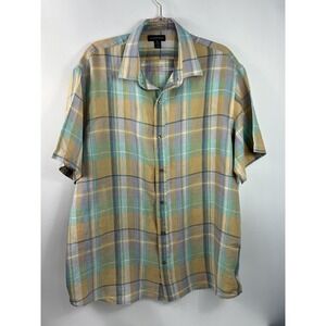 Lands' End Shirt Men's Sz XL 17-17.5 Multi Plaid Short Sleeve‎ Traditional Fit